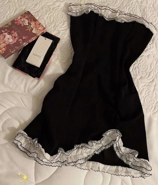Aonga Y2K Elegant Pure Style Advanced strapless Dress Women Summer Sweet Mini dress Sexy halter high waisted A-line dress Retro party S-black