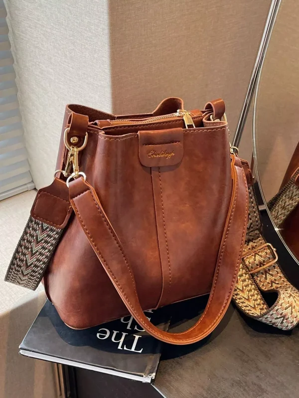 Bird in Bag - Retro Chic Women's Shoulder Bag with Trendy Texture and Solid Color - Brown, one-size