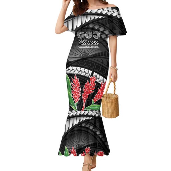 Personalised Samoa 685 Mermaid Dress Teuila Flower With Black Samoan Tattoo LT9 - Women / S / Black