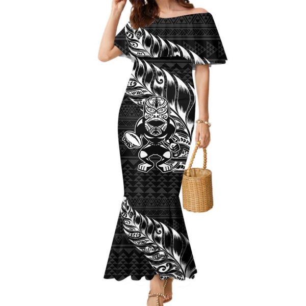 New Zealand Rugby Warrior Custom Family Matching Mermaid Dress and Hawaiian Shirt Black Fern Taniko Motif LT9 - Dad's Shirt - Long Sleeve / 5XL / Black
