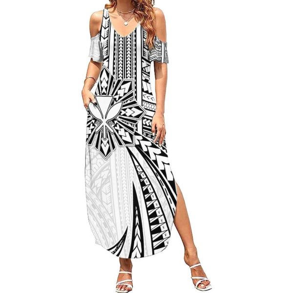 Hawaii And Philippines Family Matching Summer Maxi Dress and Hawaiian Shirt Kanaka Maoli With Tribal Sun Together White LT05 - Mom's Dress / 4XL / White