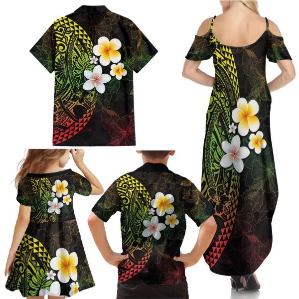 Hawaiian Hibiscus and Plumeria Polynesian Tribal Tattoo Family Matching Summer Maxi Dress and Hawaiian Shirt Reggae Color LT03 - Dad's Shirt - Long Sleeve / M / Reggae
