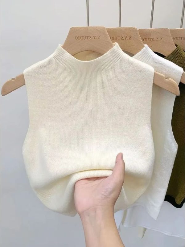 New Women Knitted Y2K Tank Top Summer Fall Slim Sweater Short Sleeveless Solid Spring Autumn