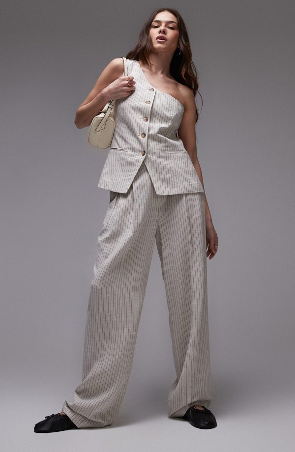 Topshop Stripe One-Shoulder Vest in Cream at Nordstrom, Size 10 Us
