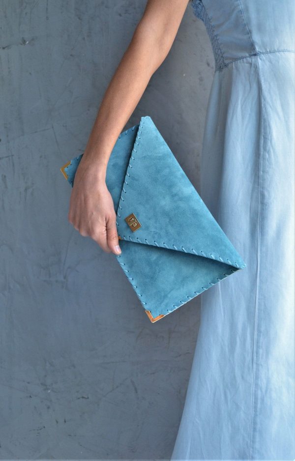 Soft Symmetria Clutch / Jeans Blue Leather Clutch / Large Clutch / Blue Suede Handbag / Envelope Clutch / Laptop Case 15" / Business Bag - Etsy