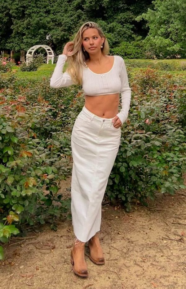 Isla White Denim Midi Skirt  | Shop Midi Skirts by Beginning Boutique