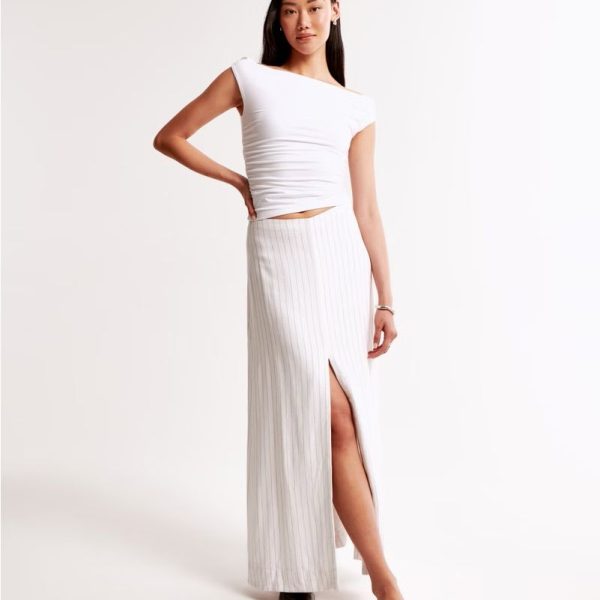 Abercrombie & Fitch Skirts | Abercrombie & Fitch Linen Blend Front Slit Maxi Skirt | Color: White | Size: S