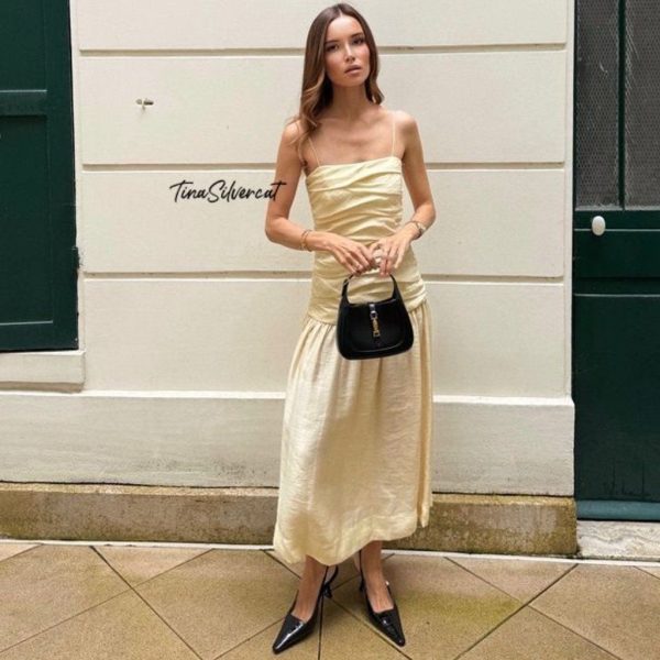 Zara Dresses | Blogger's Fave! Zara Draped Midi Dress Taupe Brown Nwt | Color: Brown/Cream | Size: M