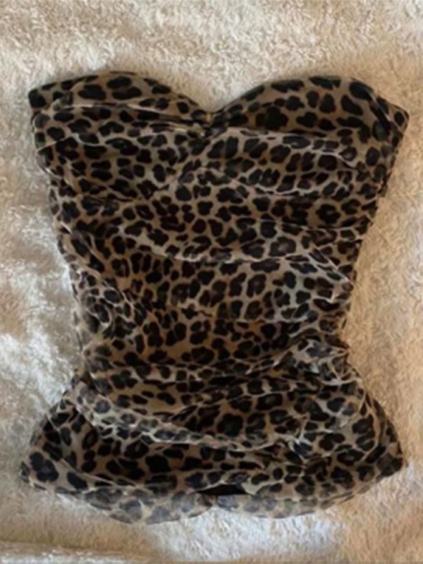 Leopard Print Strapless Top Women Slim Fashion Off Shoulder Tube Tops Female Summer Sexy Sleeveless