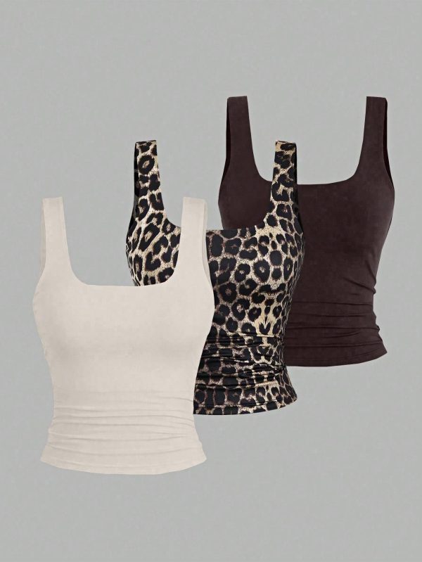 Women's Casual Versatile Tank Top, Summer Graphic Cheetah Print Tees Women Tops