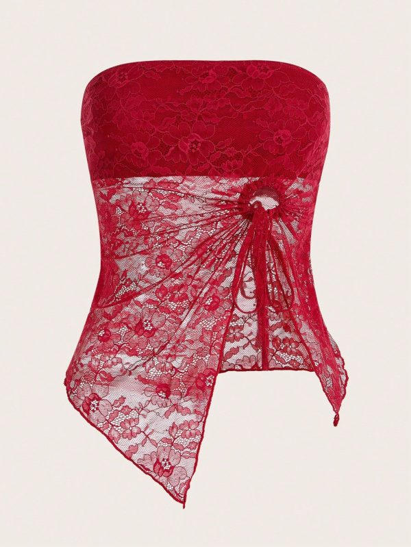 Women'S Lace Asymmetrical Hem Bandeau Top