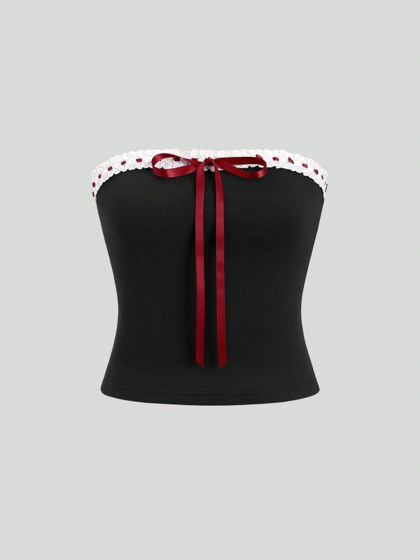 Women Summer Tied Bow Bandeau Top Y2K Outfit