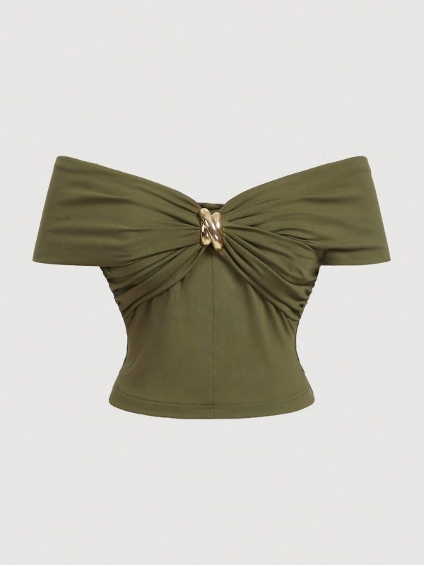 Plus Size Women Green Off Shoulder Top,Going Out Tops Women,Y2k Tops,New Years Top,Sexy Top,Party Tops Women,Knitted Top, Clothes Women,New Years Women Outfit Women Clothing Tops Classy Tops For Women