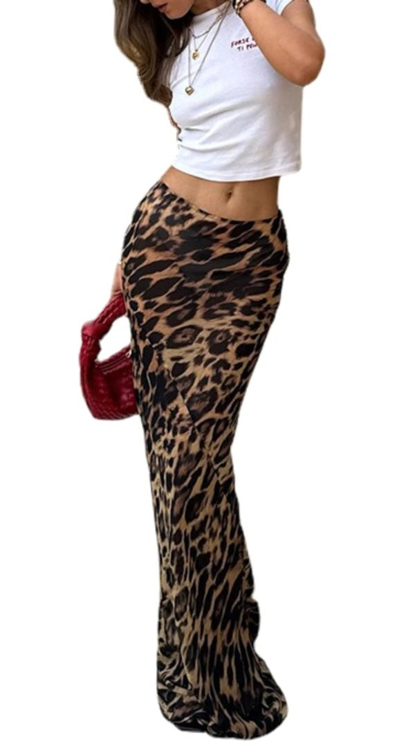 Leopard Print Maxi Skirt Floor Length Skirt Cute Satin Y2k Maxi Summer Skirts Long Skirts for Women Trendy