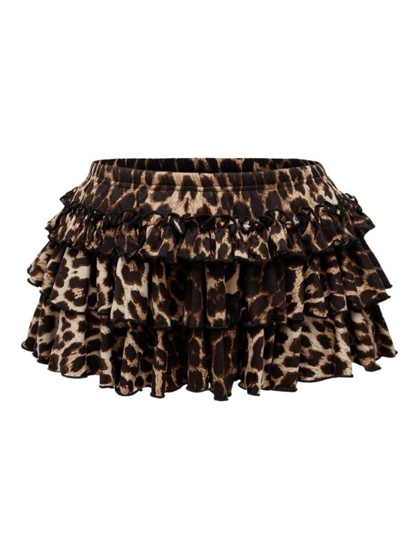BEAUDRM Women's Leopard Print Ruffle Mini Skirt Tiered Layered A Line Y2K Short Cake Skirts