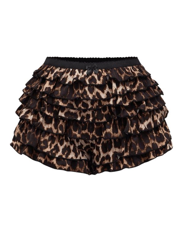 SOLY HUX Women's Y2k Leopard Print Mini Shorts Layered Ruffle Hem Low Waisted Shorts