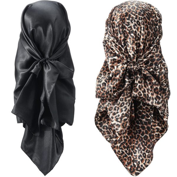 SATINIOR 35 Inch Silky Head Scarf 2 Pcs Large Square Neck Scarf Sleeping Hair Wrapping Satin Bandana for Women